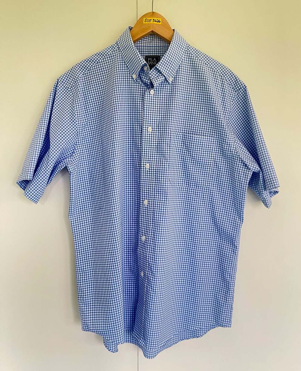 Jos. A. Bank Traveler Traditional Fit Gingham Short Sleeve Shirt Size M